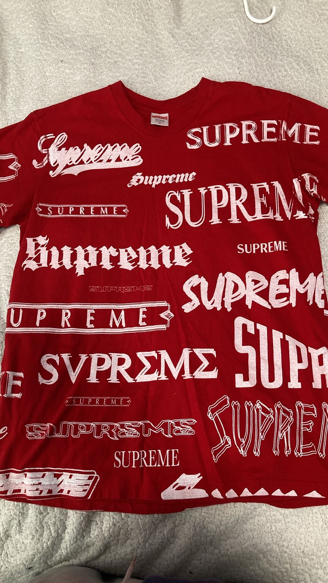 red supreme multi logo tee