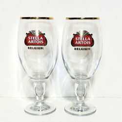 2 Stella Artois Orig. Belgium Gold Rimmed Beer Glass Chalice 33CL Arkansas Derby