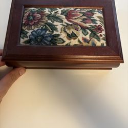 Wooden Jewelry Box / Organizer (Glass Lid, Floral Design) 