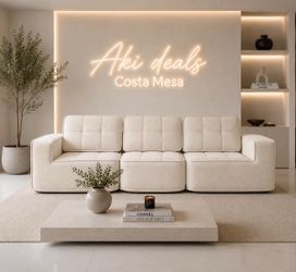 108" Boneless sectional Couch for Living Room, Convertible L-Shape with Ottoman, light beige J-29