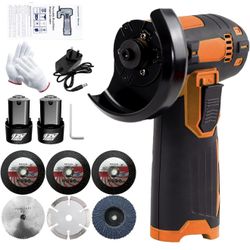 12V Cordless Brush Angle Grinder Kit with 2PCS 1300mAh Battery, Wireless Lightweight Tool, Compact Design Ergonomic Details,Great for Metal, Tile, Con