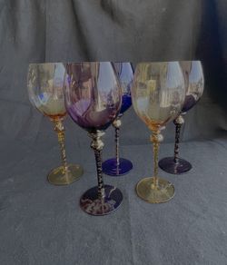 5 Italian Glass Wine Goblets 11.5" Tall 24 oz