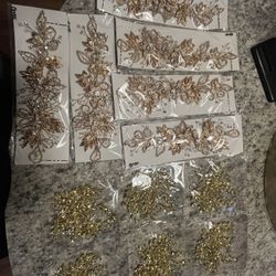 Gold&Champange 3D rhinestone Appliqués