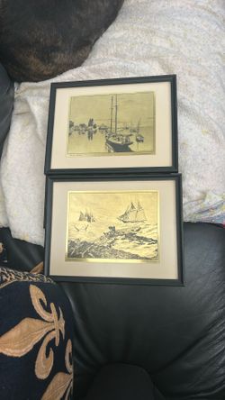 Two Gold Foil Etchings By Lionel Barrymore