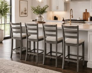 Set of 4 Upholstered Counter Stools – Gray