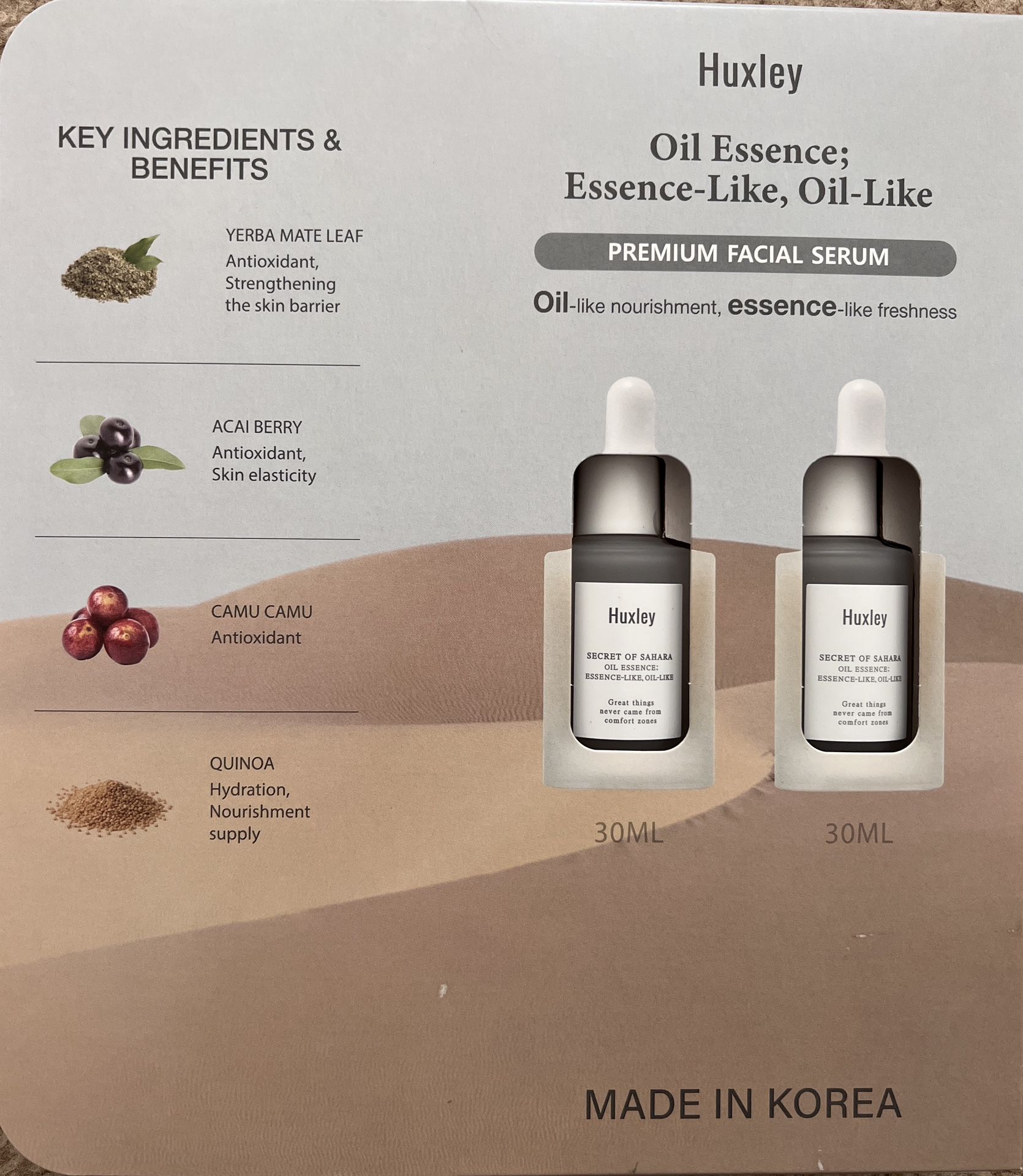 New - Huxley Oil Essence: Essence Oil Like Premium Facial Serum 30ml - 2 Pack Korean