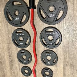 NEW Olympic Black Curl Bar With Pairs From 5s To 25s [total: 105 lbs)