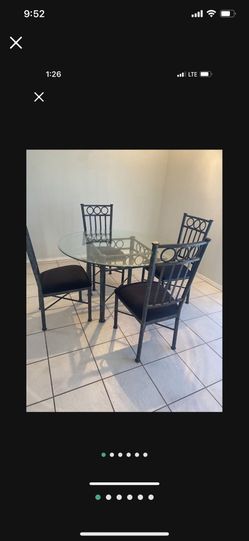 Dining Set Metal And Glass Top Round Glass 48” Diameter And 4 Chairs