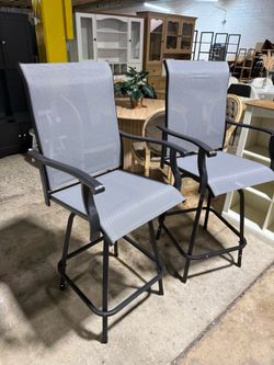 All-Weather Swivel Patio Barstools with Footrest and Armrests, Modern Sling Outdoor Bar Height Stools, Set of 2, Gray $80 Pickup: 📍 3749 Scott Futr