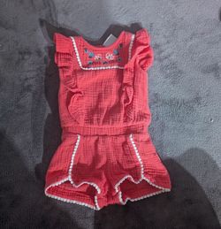 Genuine Kid From OshKosh Coral Romper with Embroidered Yoke