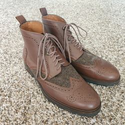 Rooster League Brown Leather Military Brogue Boots UK 8/ US 9