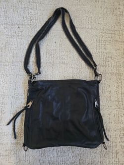 Black Leather Crossbody Bag with Chain Strap