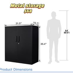😀 Metal Garage Storage Cabinet with 2 Doors and 2 Adjustable Shelves - 35.5" Steel Lockable File Locking Counter Cabinet (black)