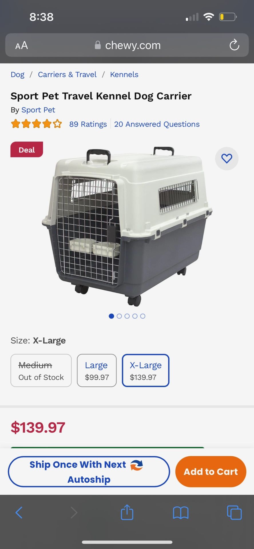 Pet Travel Kennel Carrier 36 inch