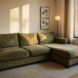 Olive Green Sectional Couch L/sofa  W/Chaise
