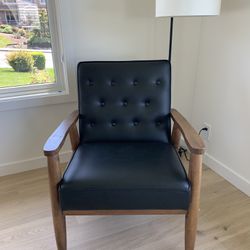 Walnut Accent Chair With Black Cushion
