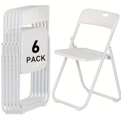 Set of 6 White Plastic Folding Chairs,