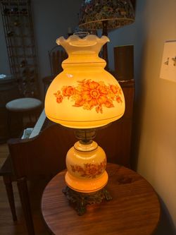 Gone with the wind style electric hurricane lamp 1970s 23” high dual lights floral design excellent condition very rare and desirable large size table