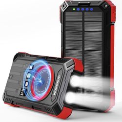 WONGKUO Solar Charger Power Bank - 49800mAh Solar Phone Charger with USB-C in/Output, QC 3.0 Fast Charging with LED Flashlight, Built-in 4 Cables, IP6