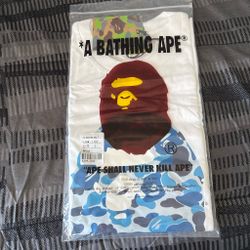 A Bathing Ape BAPE Ape Head Graphic Logo Tee White/Blue Camo Men’s L Crew