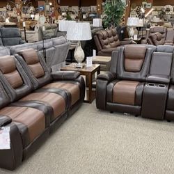 Briscoe Brown Double Reclining Living Room Set, Sofa And Loveseat// Delivery Available 