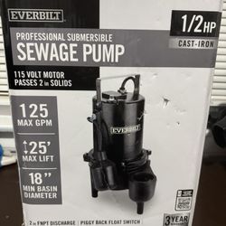 Sewage Pump 1/2HP Cast Iron - Brand New