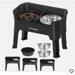 New Elevated Dog Bowls Food Stand / Adjustable Height  Whit Slow Feed Bowl 