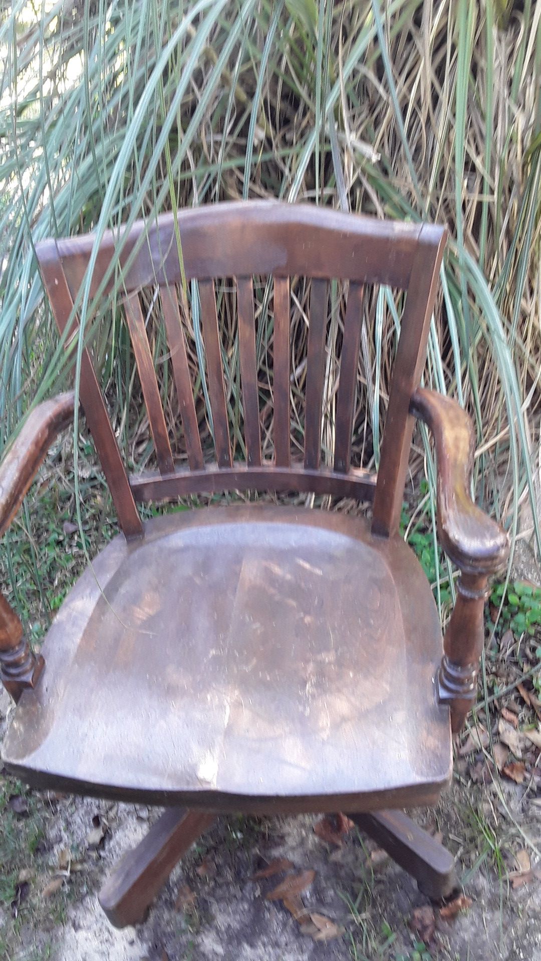 Antique wood swivel office chair