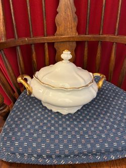 White Porcelain Soup Tureen with Gold Trim