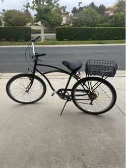 Black Cruiser Bike with Rear Basket and Cloud-9 Seat