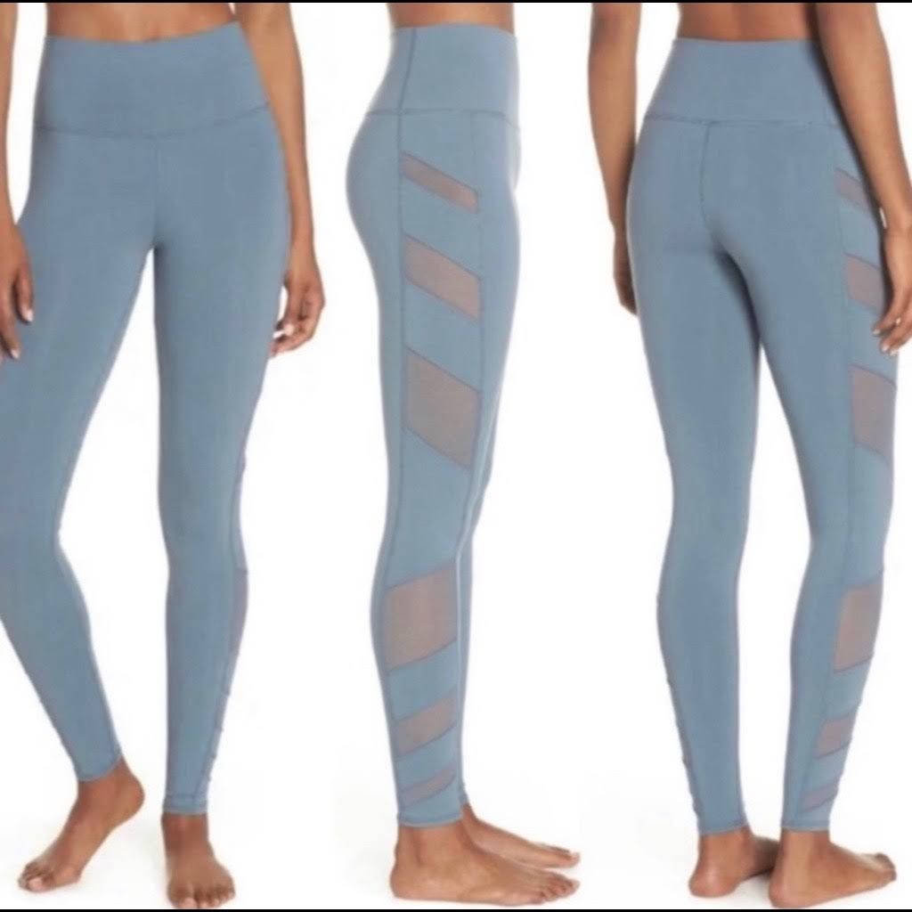 ALO Yoga Steel Blue Side Micro Mesh Block High-Waisted Athletic Workout Leggings