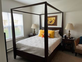 World Market 4 poster queens bed with 2 nightstands