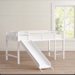 Eliud Kids Twin Loft Bed w/ Slide – White