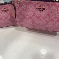 Pink Coach Mini Crossbody Bag w/ Gold Hardware 