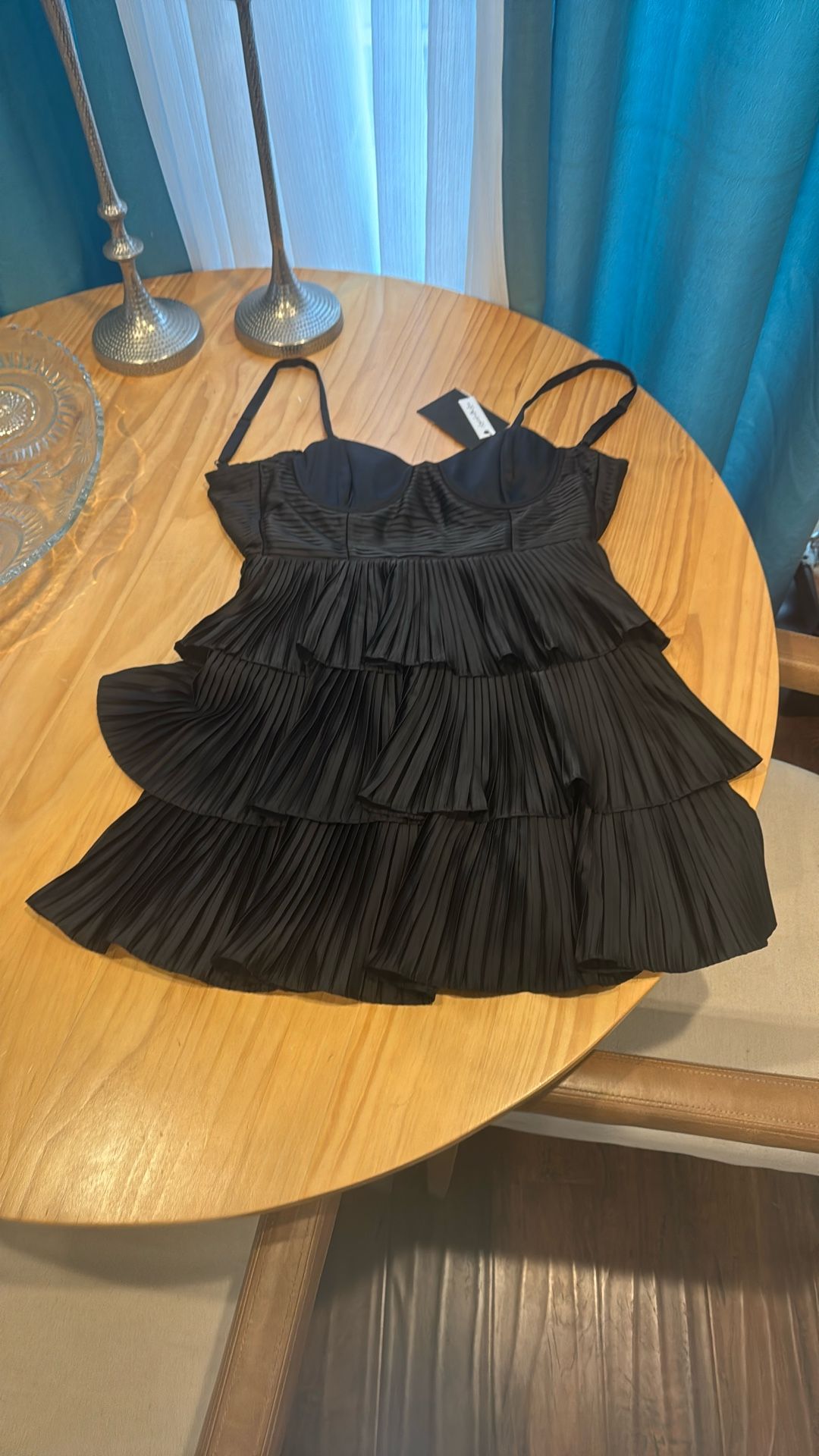 Black Pleated Tiered Dress