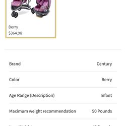 Century Stroll On 3-Wheel 2-in-1 Lightweight Travel System – Infant Car Seat 