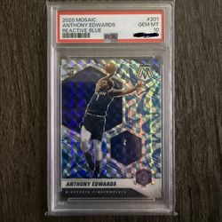 Anthony Edwards 2020 Mosaic RC Reactive Blue Parallel #201. PSA GEM MINT 10.