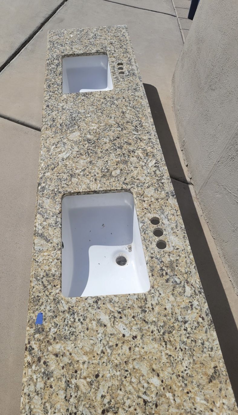 FREE - 96” Granite Vanity Top With 2 Ceramic Basins
