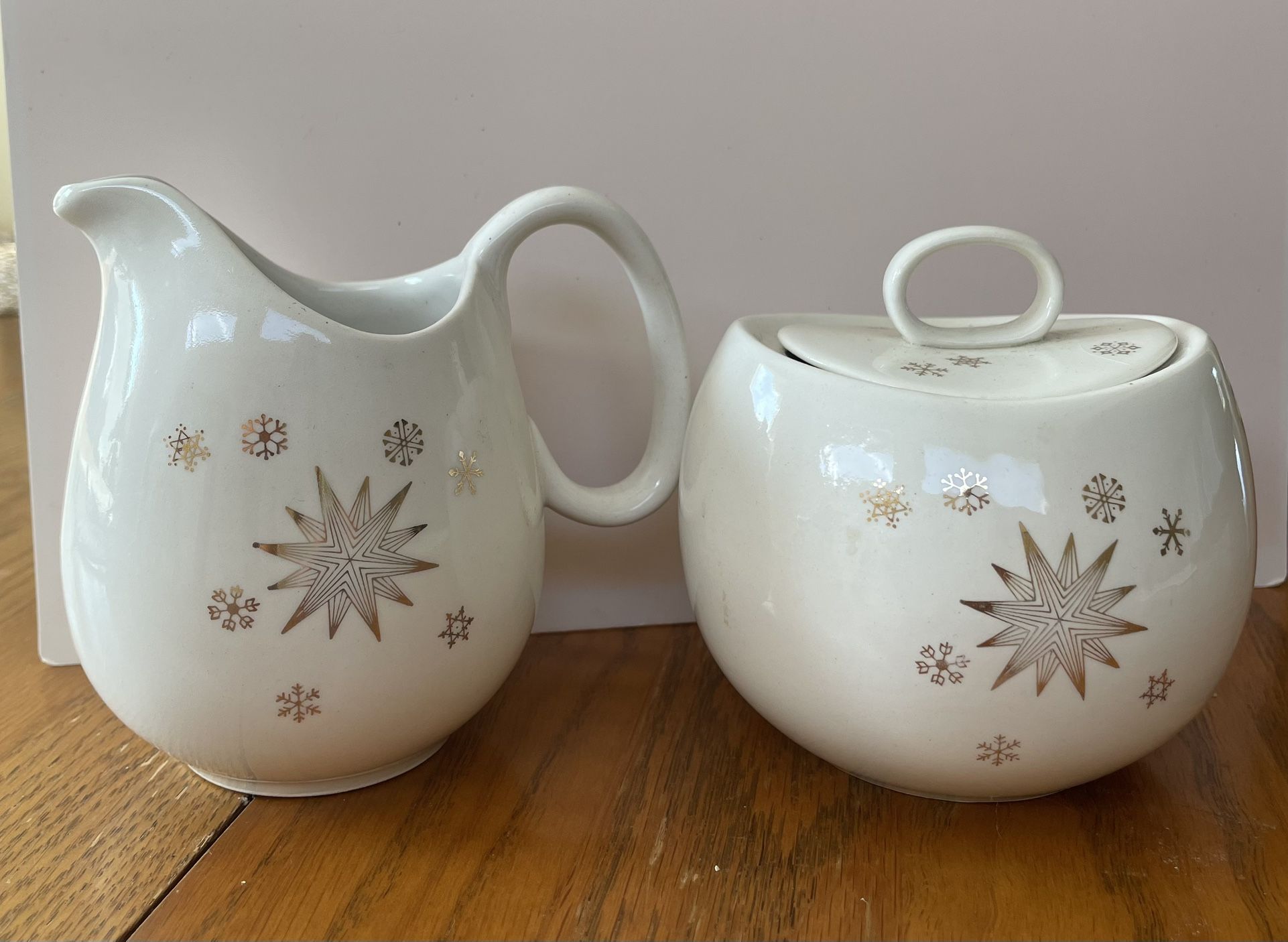 1950s Atomic Gailstyn Sutton China Creamer and Sugar Jar “ Stars Drift Pattern