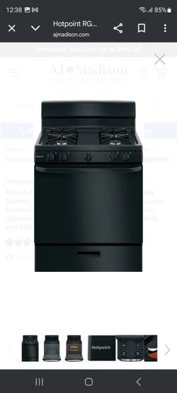 Hotpoint RGBS300DMBB
30 Inch Freestanding Gas Range with 4 Sealed Burners, 4.8 cu. ft. Oven Capacity, Broiler Drawer, Standard Clean, Heavy Steel Grat