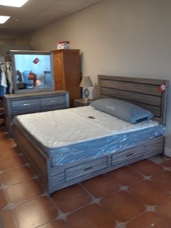 King bed mattress dresser mirror and nightstand