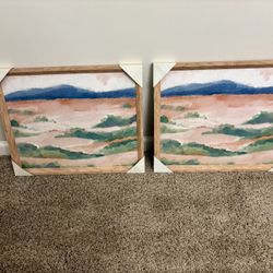 Abstract Framed Wall Art Set (2) – Neutral Landscape – 22x18 