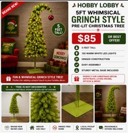 NEW Hobby Lobby 5FT Whimsical Grinch Style Christmas Tree – Brand New