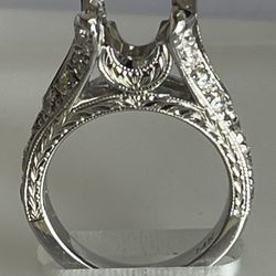 14k White Semi Mount Ring   With Diamonds
