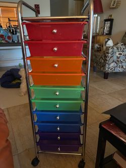 10 Drawer Rainbow Rolling Cart