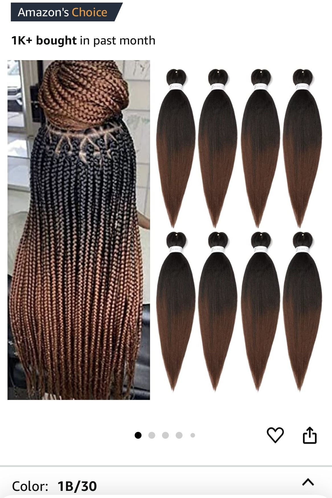24 In. 8 Pack Bundle Braiding Hair 1B/30 Pre Stretched