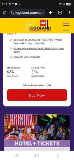 Legoland, Carlsbad tickets x5