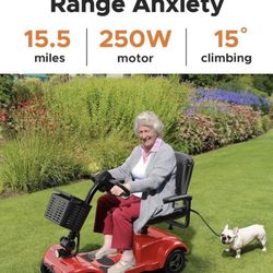 ENGWE Folding 4 Wheel Mobility Scooter,15 Mile Long Range, 250W Electric Powered Mobile Wheelchair for Seniors Adult with Detachable Basket, Front Lig