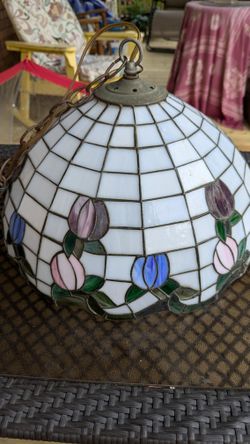 Large Tiffany Style Leaded Glass Hanging Lamp