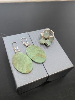 Oval Gemstone Drop Earrings & Dominique Dinouart Designs Sterling Silver Round Gem Charm Ring